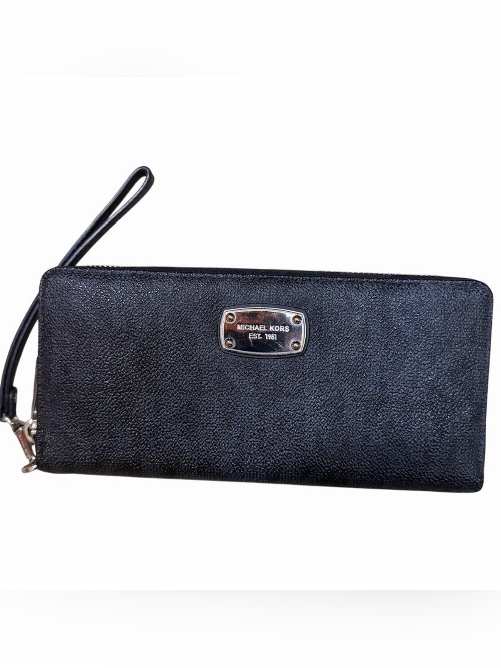 Michael Kors Wallet  Black Zip-Around Wristlet Jet Set Silver Hardware